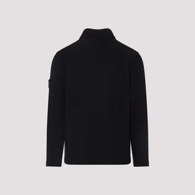 Stone Island Textured Knit Sweater With Button-up Front In Black