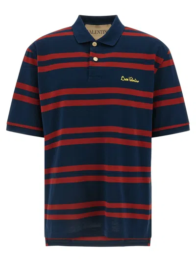 Valentino Striped Polo Shirt Regular Collar In Blue