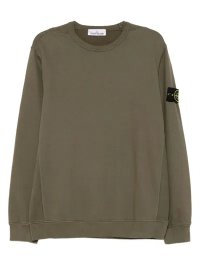 Stone Island Organic Cotton Sweatshirt With Removable Logo Patch In Brown
