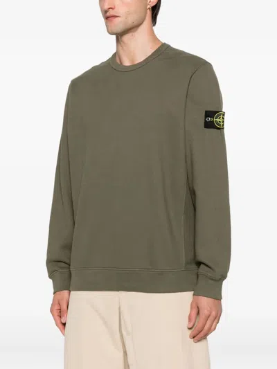 Stone Island Organic Cotton Sweatshirt With Removable Logo Patch In Brown