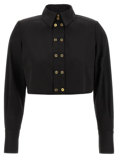 Elisabetta Franchi Short Shirt With Long Sleeves And Collar In Black