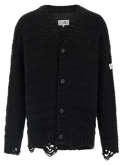 Mm6 Maison Margiela Distressed Wool Blend Cardigan In Black
