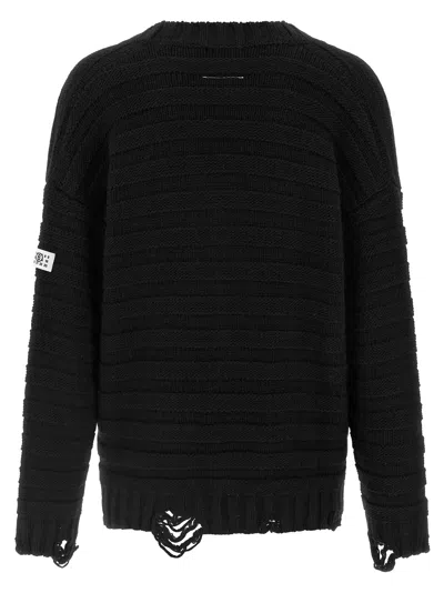 Mm6 Maison Margiela Distressed Wool Blend Cardigan In Black