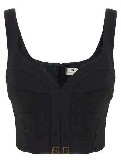 Elisabetta Franchi Lightweight Corset-style Crepe Top With Heart Neckline In Black