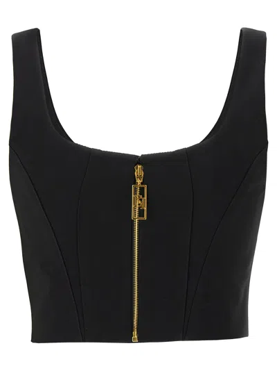 Elisabetta Franchi Lightweight Corset-style Crepe Top With Heart Neckline In Black