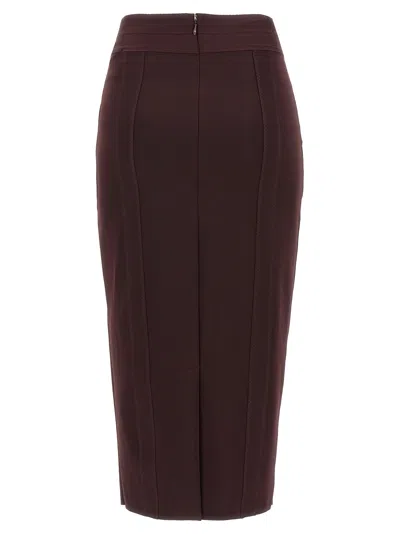 Elisabetta Franchi Corsetry-inspired Midi Skirt With Zigzag Stitching In Brown