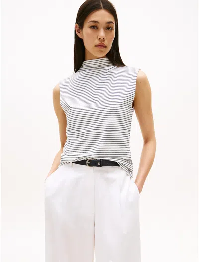 Tommy Hilfiger Striped Sleeveless Mockneck T In Blue