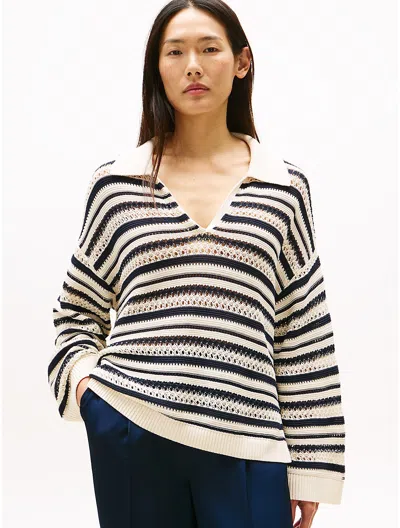 Tommy Hilfiger Crochet Polo Sweater In White