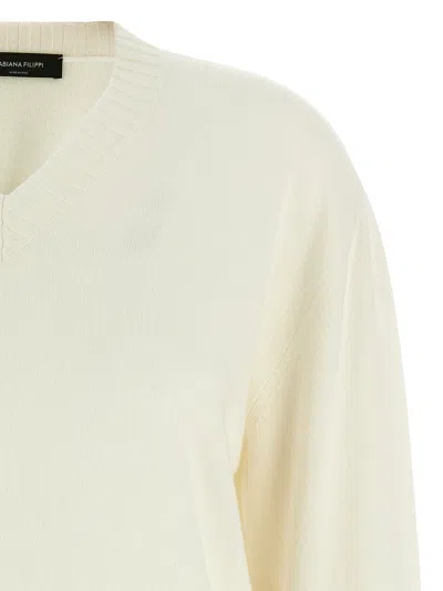 Fabiana Filippi Sweater V-neck Ribbed Cuffs Hem Neckline In White
