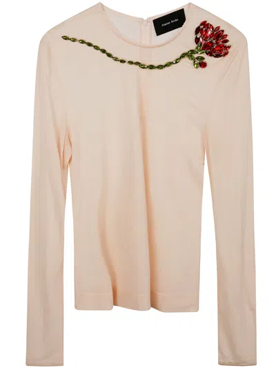 Simone Rocha Sheer Mesh Top Embroidered Detail Long Sleeves