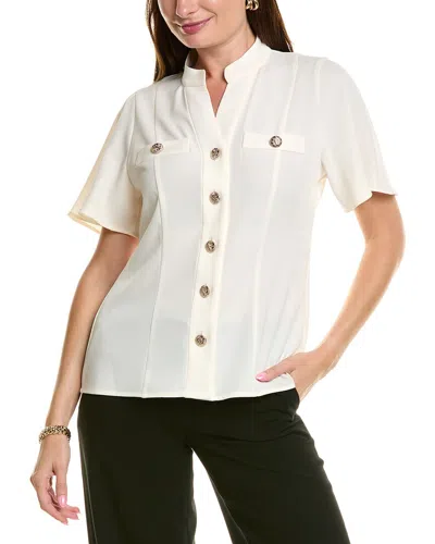 Anne Klein High Neck Short Sleeve Button-up Shirt