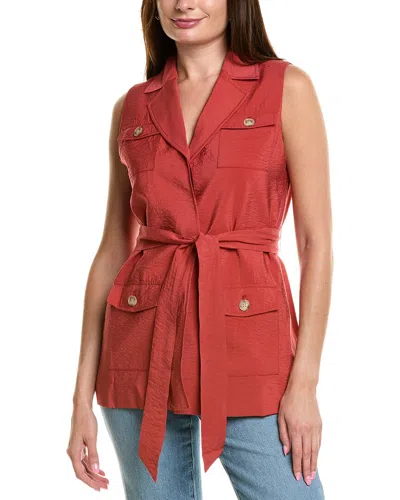 Anne Klein Textured Belted Vest In Red