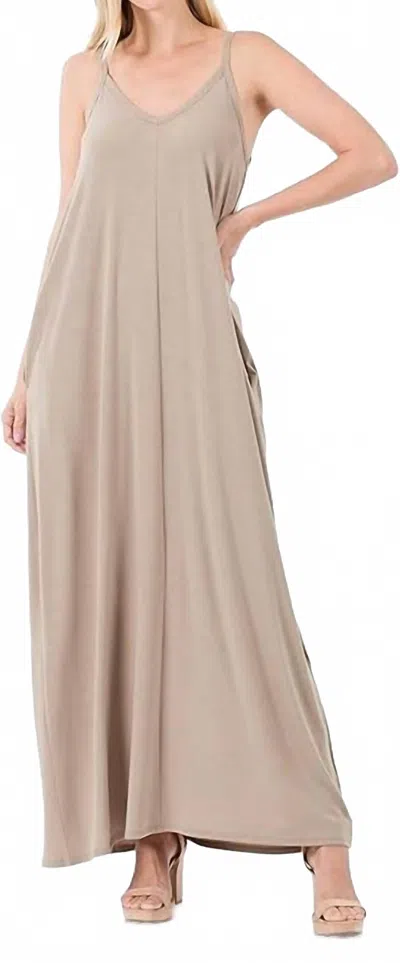 Zenana Maxi Adjustable Straps Dress In Ash Mocha In Neutral