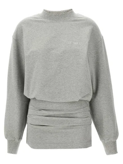 Attico Draped Mini Dress With Oversized Sweatshirt Silhouette In Gray