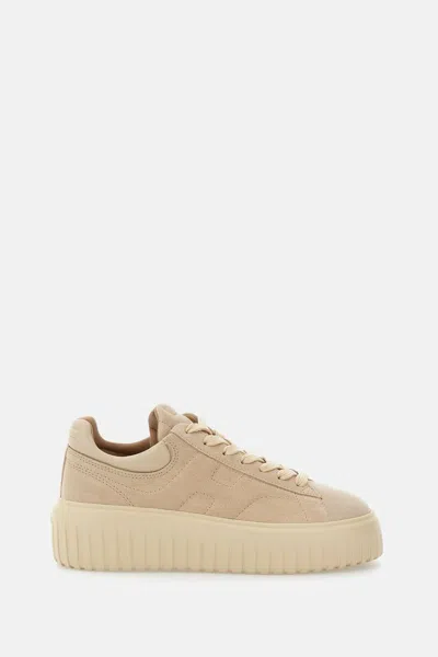 Hogan Suede Platform Sneakers Round Toe In Neutral