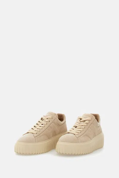 Hogan Suede Platform Sneakers Round Toe In Neutral