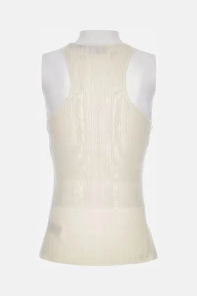 Elisabetta Franchi Top In Ribbed Knit Fabric With Openwork Details In White