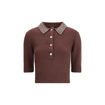 Pinko Emilia Sweater With Strass In Brown