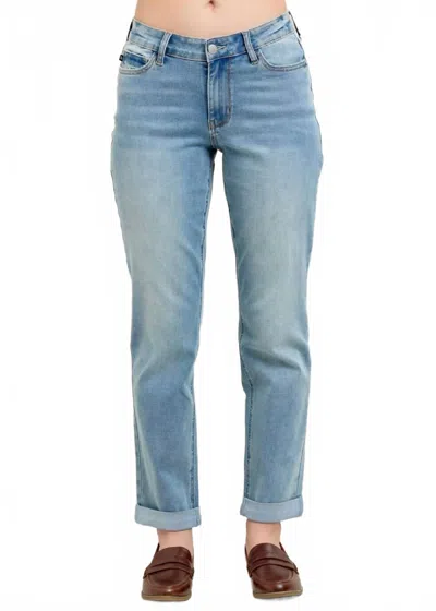 Judy Blue V-front Cuff Boyfriend Jeans In Medium Denim In Blue