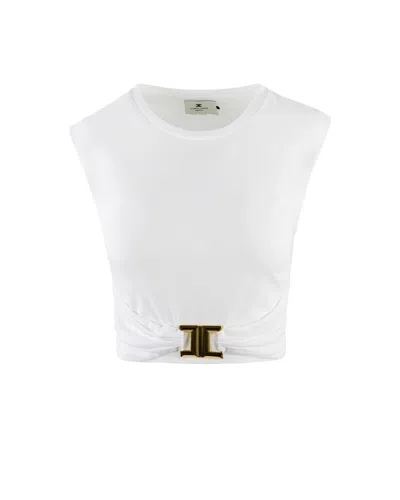 Elisabetta Franchi T-shirt In Jersey Di Cotone Con Logo Gioiello Bianca In White