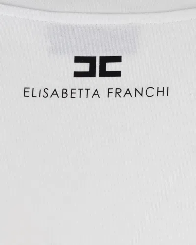 Elisabetta Franchi T-shirt In Jersey Di Cotone Con Logo Gioiello Bianca In White