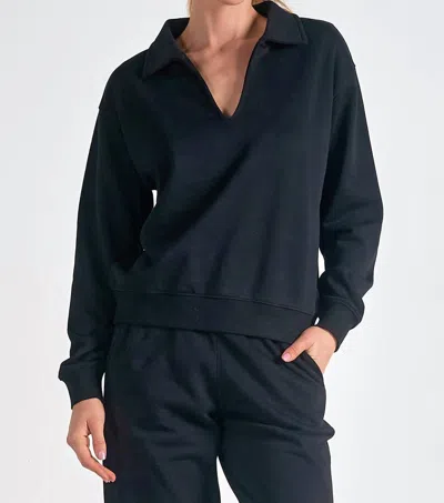 Elan Raye V-neck Long Sleeve Top In Black In Black