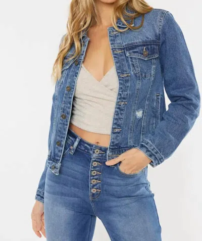 Kancan Distressed Classic Denim Jacket In Dark Stone Wash In Blue