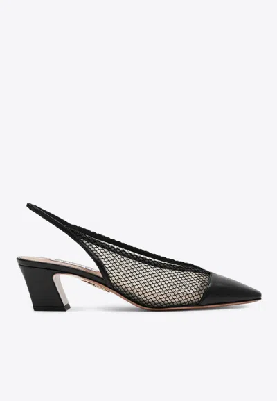 Aquazzura Margot 45 Leather And Mesh Slingback Pumps
