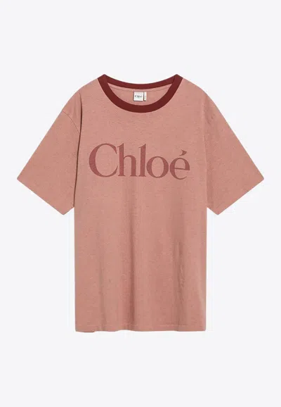 Chloé Pink Cotton Oversized Logo T-shirt In Pink