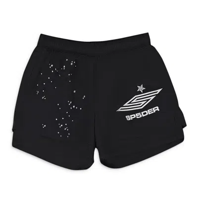Sp5der Double Layer Pro Black Shorts In Black