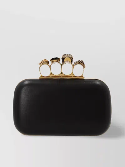 Alexander Mcqueen Structured Clutch With Chain Strap And Knuckle Rings