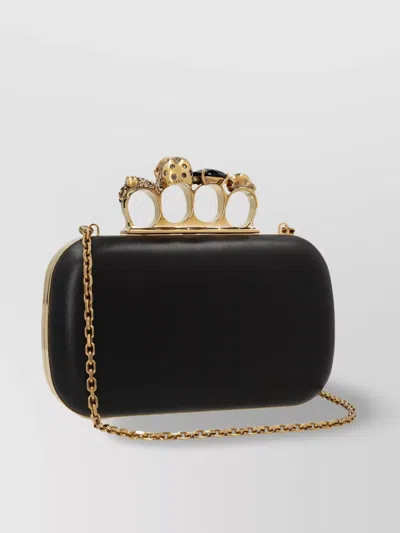 Alexander Mcqueen Structured Clutch With Chain Strap And Knuckle Rings