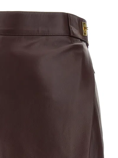Elisabetta Franchi Leather Wrap Miniskirt Gold-tone Hardware In Brown
