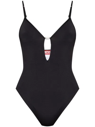 Diesel Logo Jewel Plunge Bodysuit In Black