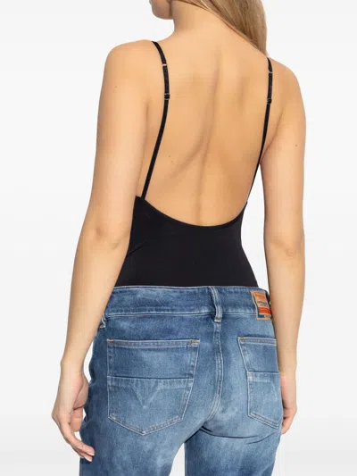 Diesel Logo Jewel Plunge Bodysuit In Black