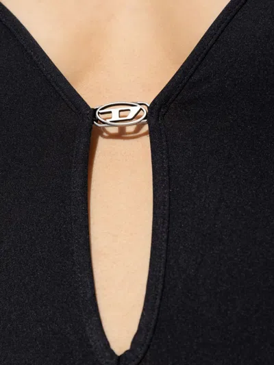 Diesel Logo Jewel Plunge Bodysuit In Black