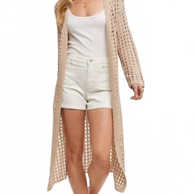 Bluivy Open Knit Long Line Duster Cardigan In Beige