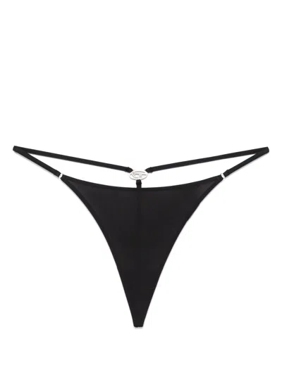 Diesel Denim Strappy Thong Metal Hardware In Black