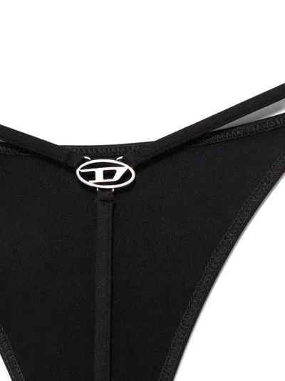 Diesel Denim Strappy Thong Metal Hardware In Black