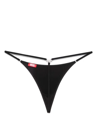 Diesel Denim Strappy Thong Metal Hardware In Black