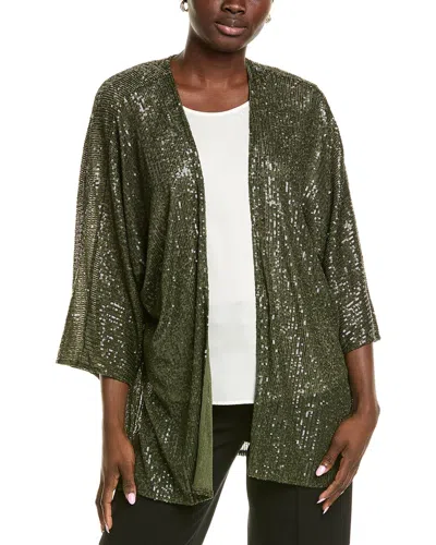 Anne Klein Sequin Draped Open Front Cardigan In Green