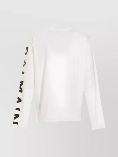 Balmain Long Sleeved Crew-neck T-shirt With Printed Logo In White