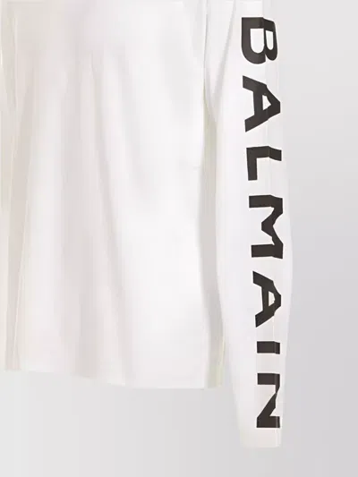 Balmain Long Sleeved Crew-neck T-shirt With Printed Logo In White