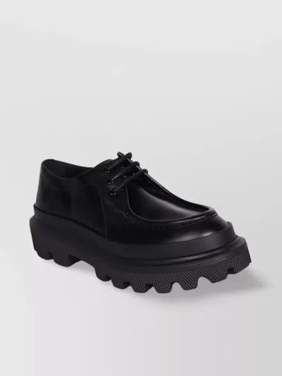 Dolce & Gabbana Brushed Calfskin Derby Shoes In Black