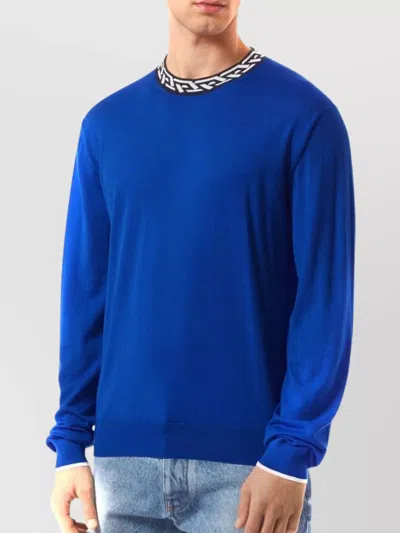 Versace Neckline Contrast Long Sleeves Ribbed Cuffs In Blue