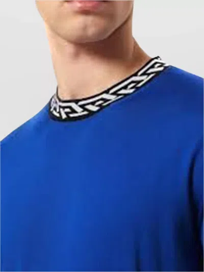 Versace Neckline Contrast Long Sleeves Ribbed Cuffs In Blue