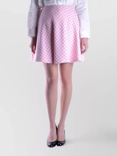Prada High-waisted A-line Skirt Checkered Pattern In Pink