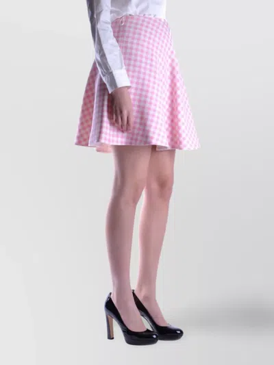 Prada High-waisted A-line Skirt Checkered Pattern In Pink
