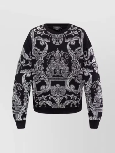 Versace Baroque Crew Neck Sweaters In Black