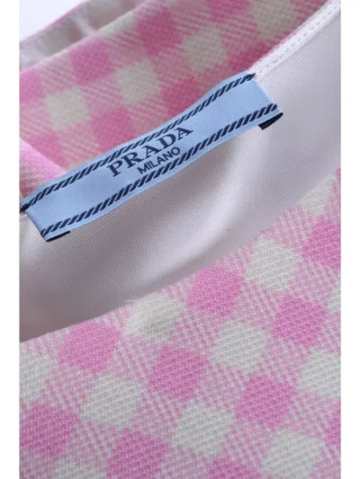Prada High-waisted A-line Skirt Checkered Pattern In Pink